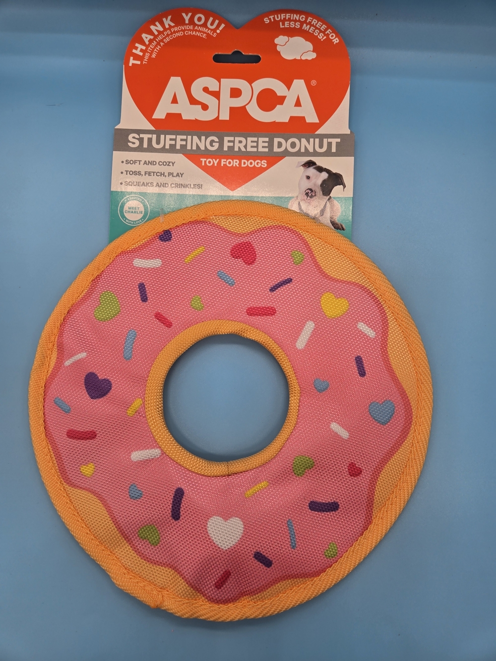 ASPCA Pink Sprinkles Stuffing-Free Donut Dog Toy - Picture 1 of 5